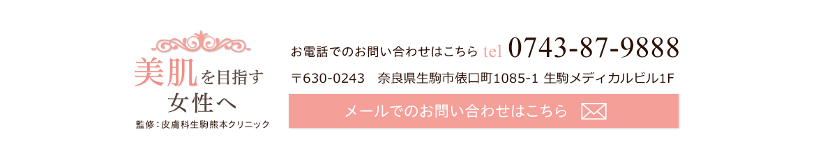 美肌を目指す女性へ　0743-87-9888　メールでのお問い合わせはこちら